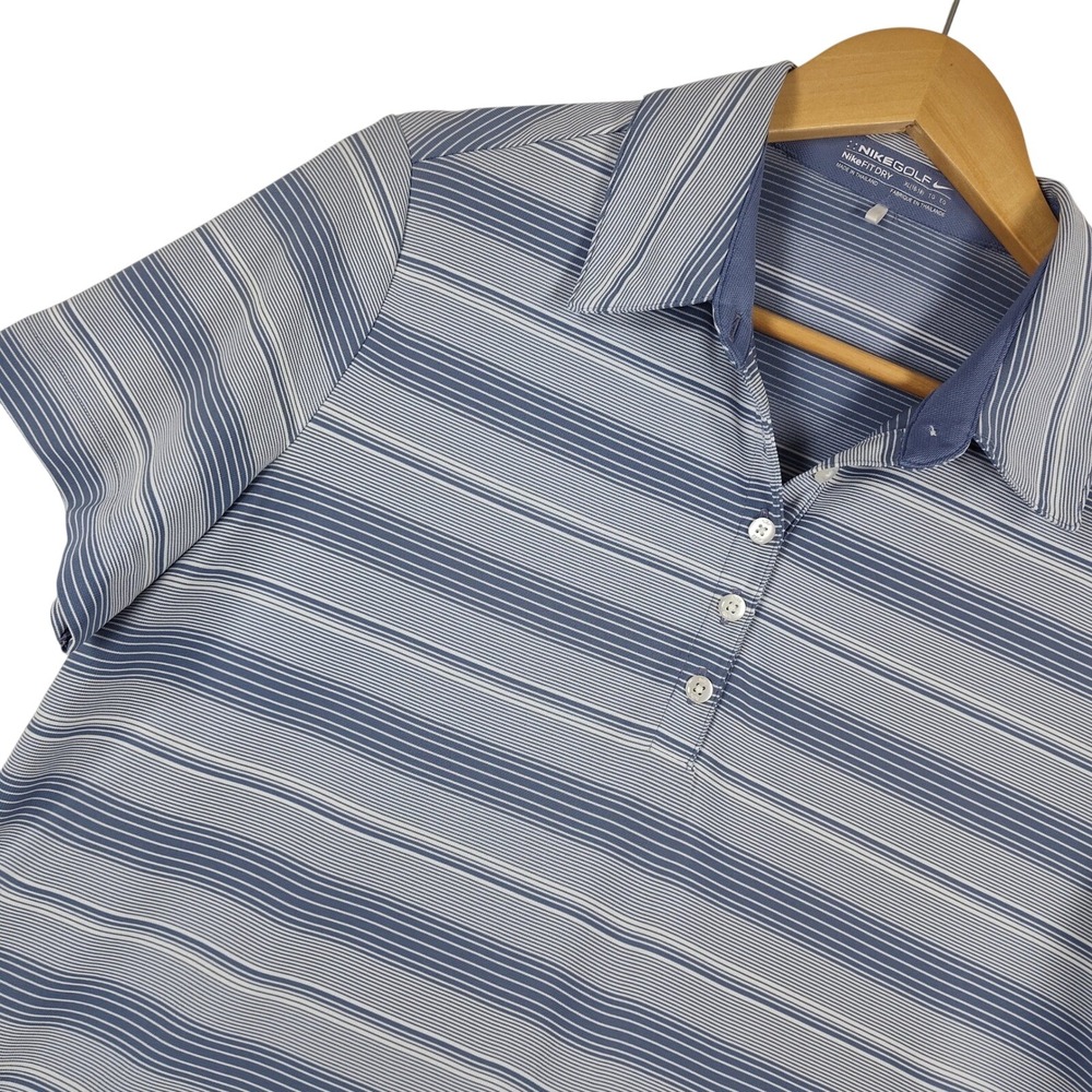 Nike Golf Fit Dry Polo Shirt Womens XL Blue White Striped Short Sleeve - Picture 1 of 11
